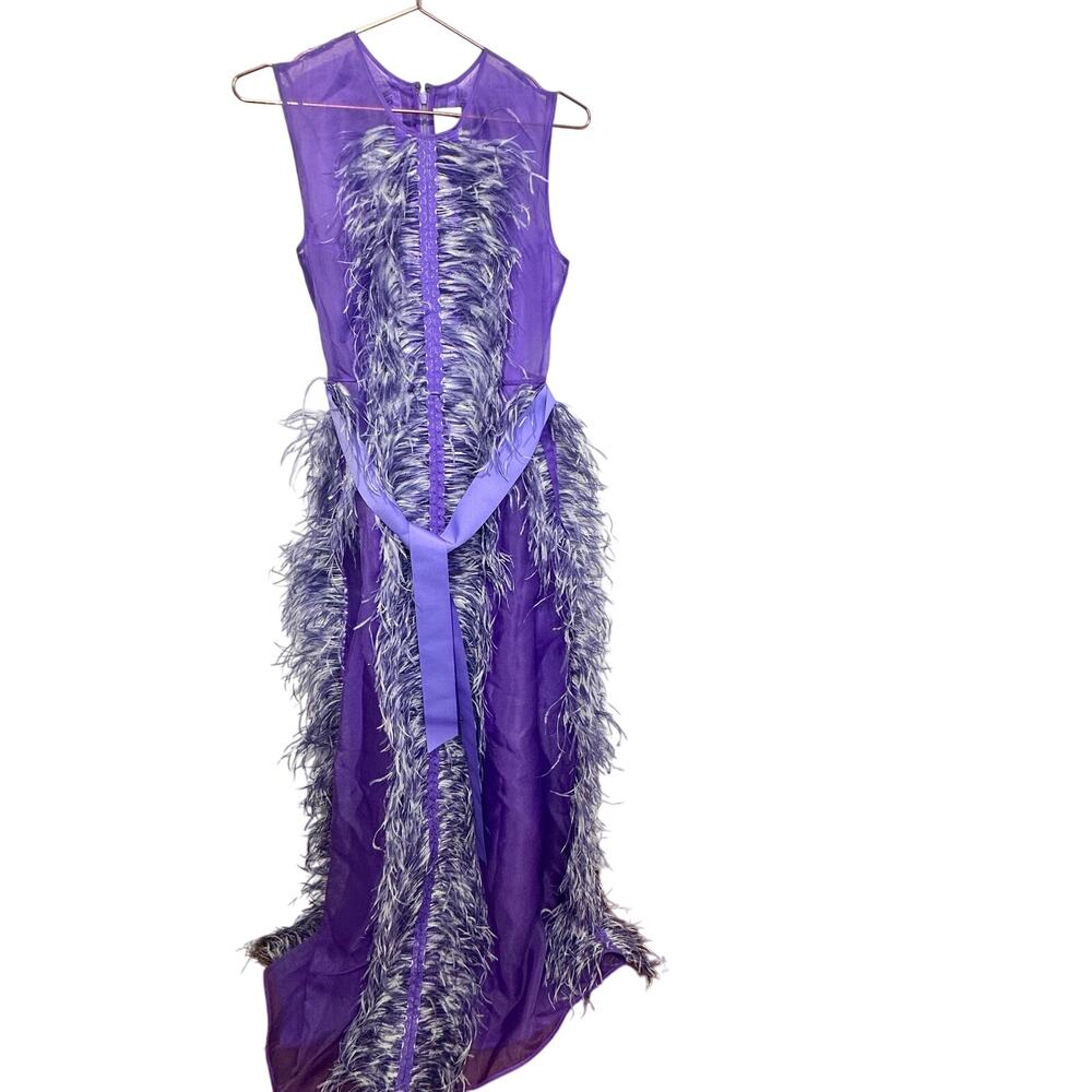 HUISHAN ZHANG Women's Purple 100% Silk Beau Feather Trim Maxi Gown Size US 6 - Picture 5 of 16